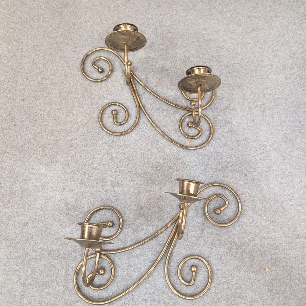 Home‎ Interiors Gifts Brass Scroll Wall Sconce Candle Holder Pair Set of 2